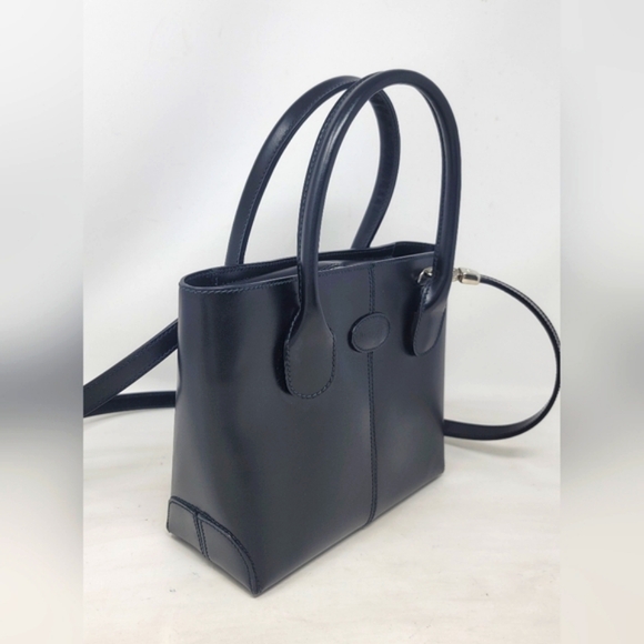 Tod\'s D Bag Black Leather Mini Tote Shoulder Hand Bag Authentic Vintage